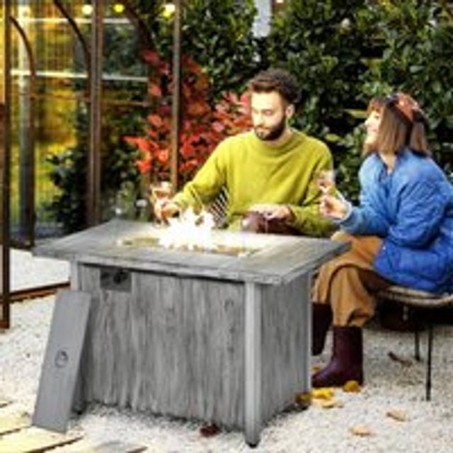 Outsunny Gas Fire Pit Table with 50,000 BTU Burner - Cover - Glass Screen - Grey | TJ Hughes