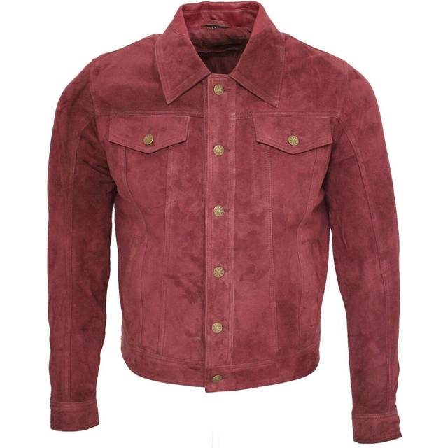 (L) Mens Casual Burgundy Goat Suede Leather Jacket