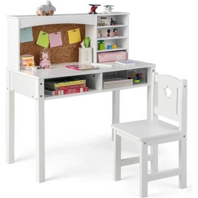 Costway Wooden Kids Desk And Chair Set With Hutch For Studying And Reading-white, White