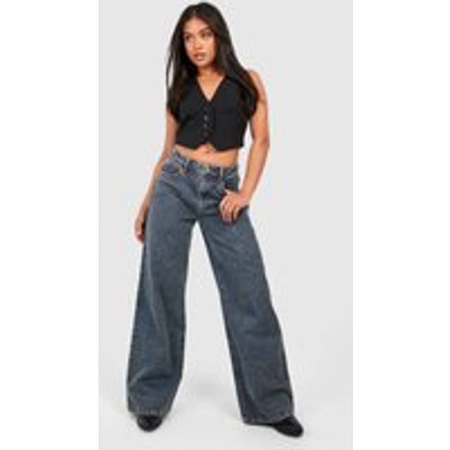Womens Petite Basics Wide Leg Jean - Vintage Wash - 14