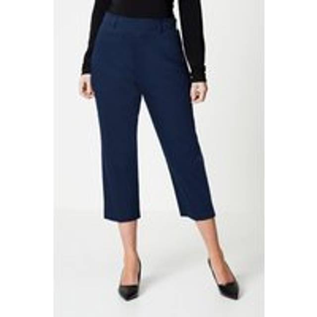 Womens Petite Side Zip Stretch Crop Trousers - Navy - 10