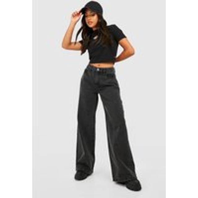 Womens Petite Basics 28 inch Wide Leg Jean - Black - 16