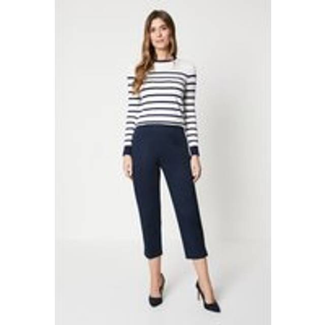 Womens Side Zip Stretch Crop Trousers - Navy - 10
