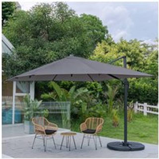 Large Square Canopy Rotating Outdoor Cantilever Parasol with Fillable Base - Dark Grey - One Size