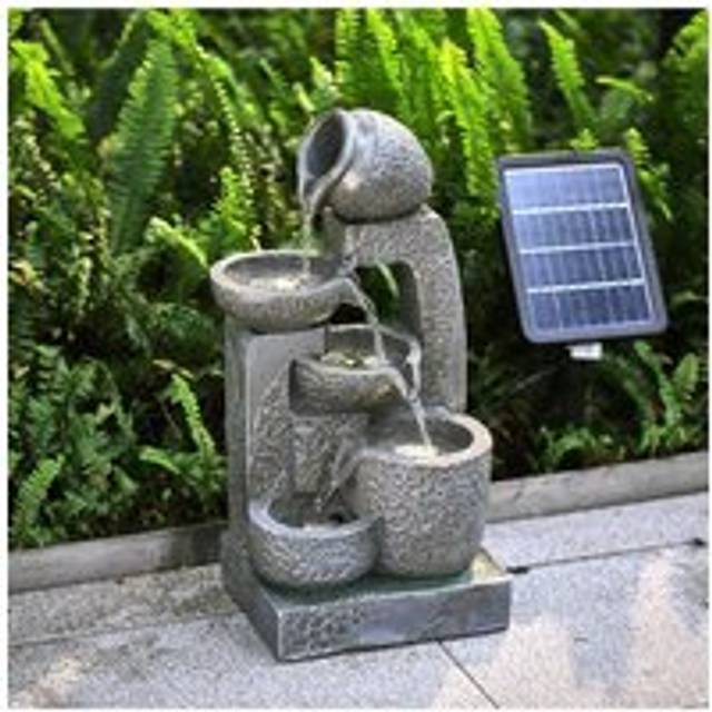 Solar-powered Garden Water Fountain for Outdoors with Lights - Grey - One Size