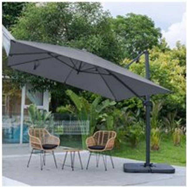 Large Square Canopy Rotating Outdoor Cantilever Parasol with Square Base - Dark Grey - One Size