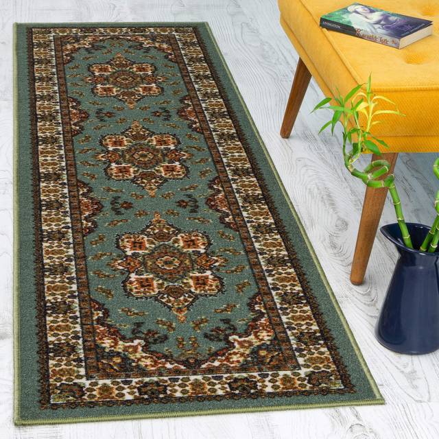 Antep Rugs Alfombras Oriental Traditional 2x10 Non-Skid (Non-Slip) Low Profile Pile Rubber Backing Indoor Area Runner Rugs (green  2 x 10)