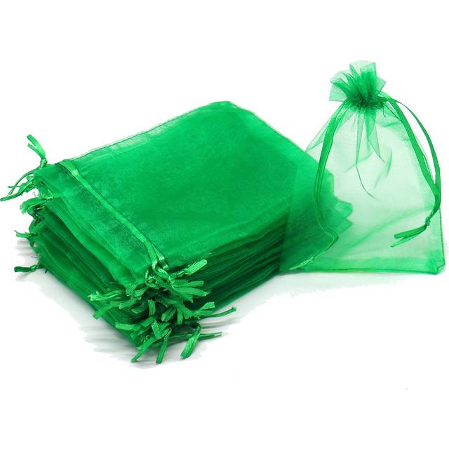 Bezall 100Pcs Green Organza Bags 4x6 Inches  Sheer Drawstring Jewelry Pouches Christmas Wedding Party Favor Mesh Gift Bags