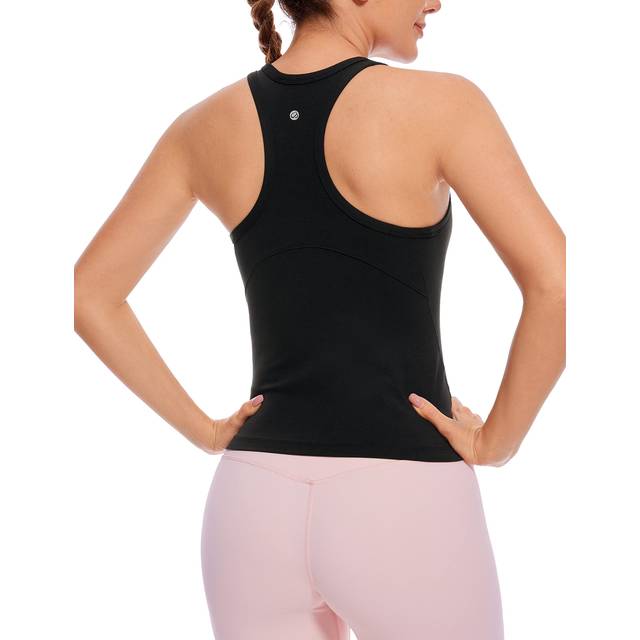 CRZ YOGA Butterluxe Womens Racerback Workout Tank Tops High Neck Sleeveless Camisole Athletic Gym Shirts Black Medium