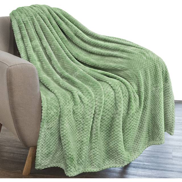 PAVILIA Sage Green Throw Blanket for Couch Bed  Soft Fleece Throws for Sofa Chair  Fuzzy Waffle Textured Blanket  Cozy Warm Lightweight All