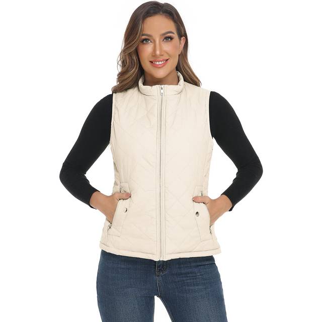 YESLIFE 2023 Creamy White Women's Outwear Quilted Vest With One Inside