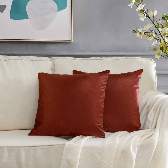 GIGIZAZA Decor Throw Couch Pillow Covers Set of 2 Burnt Orange Sofa Cushion Pillow Covers Velvet Pillow Cases 24 x 24inch