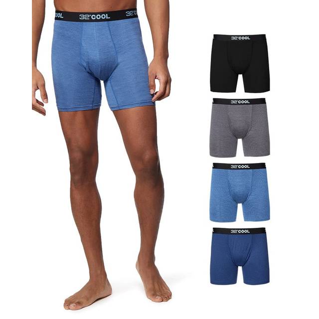 32 Degrees Cool Mens 4-PACK Quick Dry Performance Boxer Brief With Comfort Elastic Waistband  Black/Blue/Denim/Charcoal  X-Large