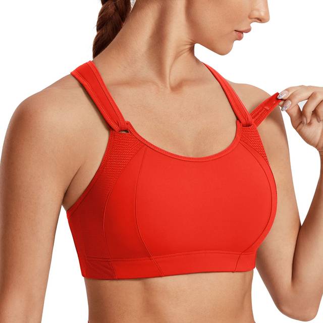 SYROKAN Women's Sports Bra Front Adjustable High Impact Support Padded Wireless Racerback Plus Size Running Bra Tomato Red 34B