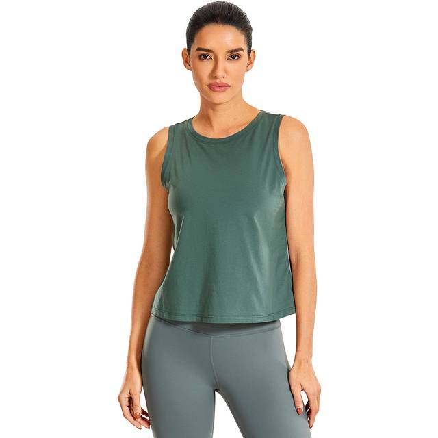 CRZ YOGA Pima Cotton High Neck Cropped Tank Tops for Women Crop Athletic Gym Workout Sleeveless Shirts Graphite Green X-Large