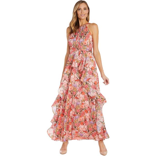 RM Richards Yoryu Satin Peplum Maxi Dress