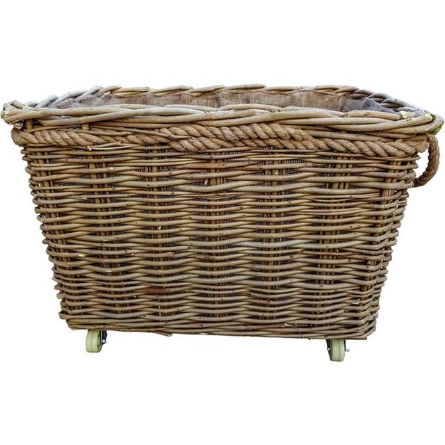 Extra Large Rope Handle Wicker Log Basket on Wheels