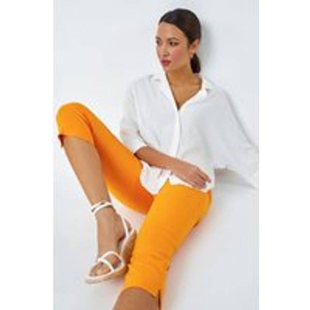 Roman Cropped Stretch Trouser Capri Summer Leggings 3/4 Pedal Pushers In Pale Orange - 10