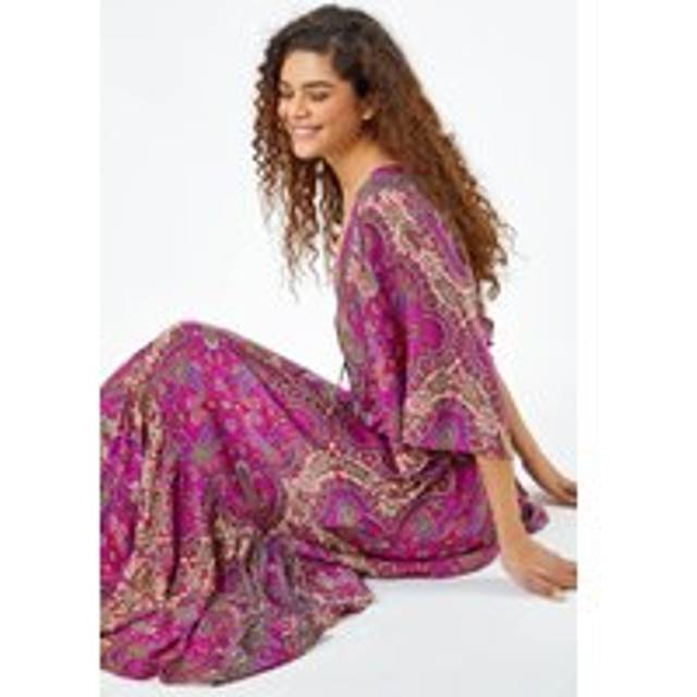 Roman Fuchsia Paisley Print Boho Maxi Dress - Size 10
