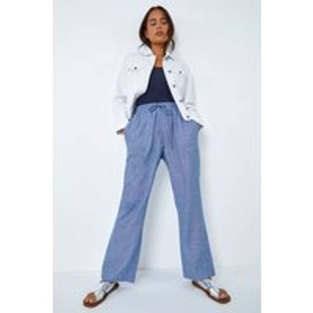 Roman Petite Blue Linen Mix Wide Leg Trousers - Size 12