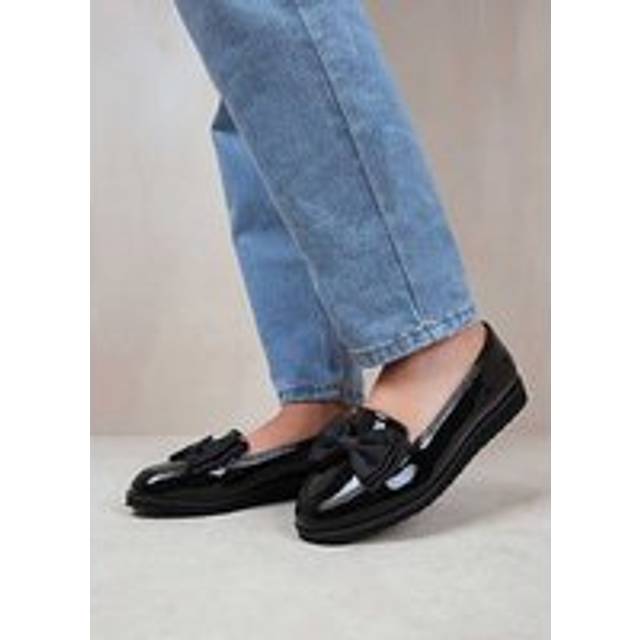 Where's That From Alpha Black Patent Wide Fit Bow Detail Loafers