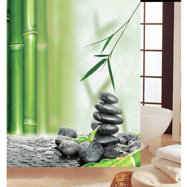 (Green Bamboo Stone) KAV Decorative Shower Curtain 3D Bath Room Curtain