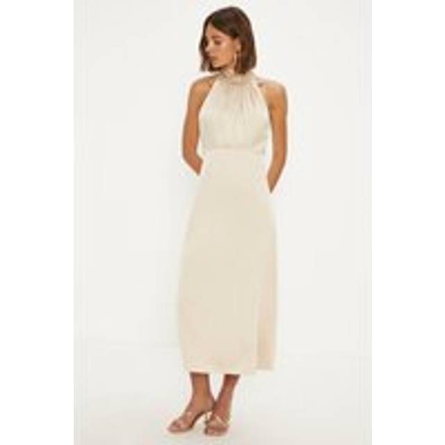 Oasis Womens Satin Halter Neck Midi Bridesmaids Dress - Champagne - Size 10 UK