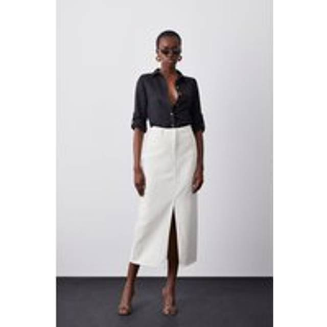 Petite Denim Midi Skirt - Cream