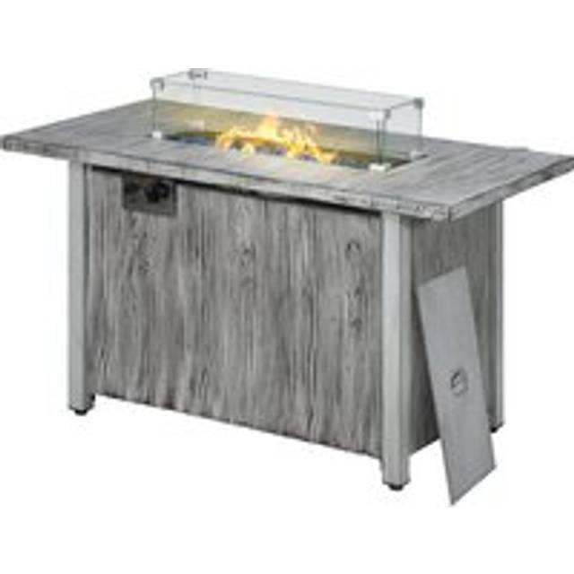 Outsunny 50,000 Btu Gas Fire Pit Table With Cover, Glass Screen And Glass Beads, Grey