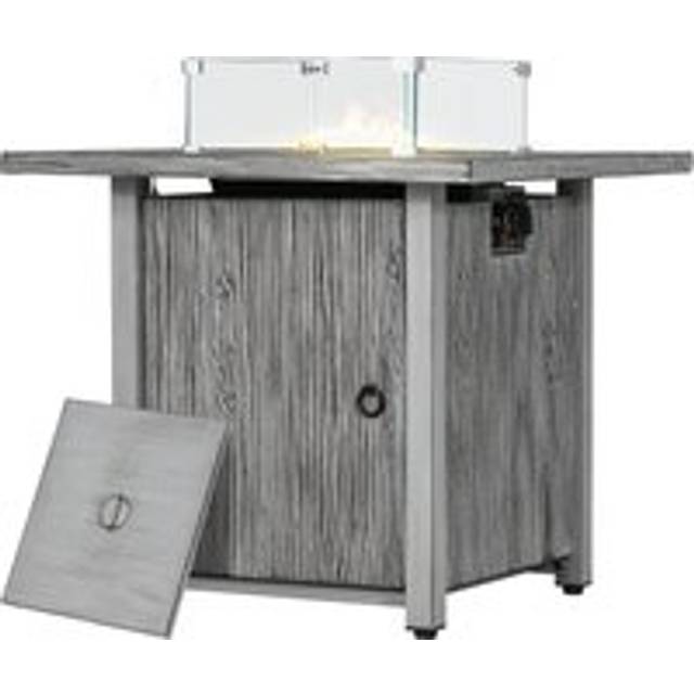 Outsunny 40,000 Btu Gas Fire Pit Table With Cover, Glass Screen And Glass Beads, Grey