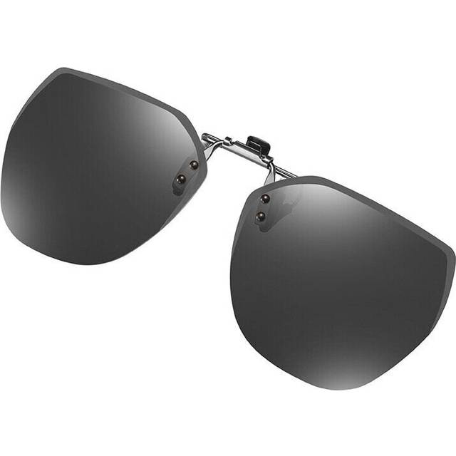 (Black grey) Sunglasses Clip On Driving Flip Up Polarized Fishing Camping Travel