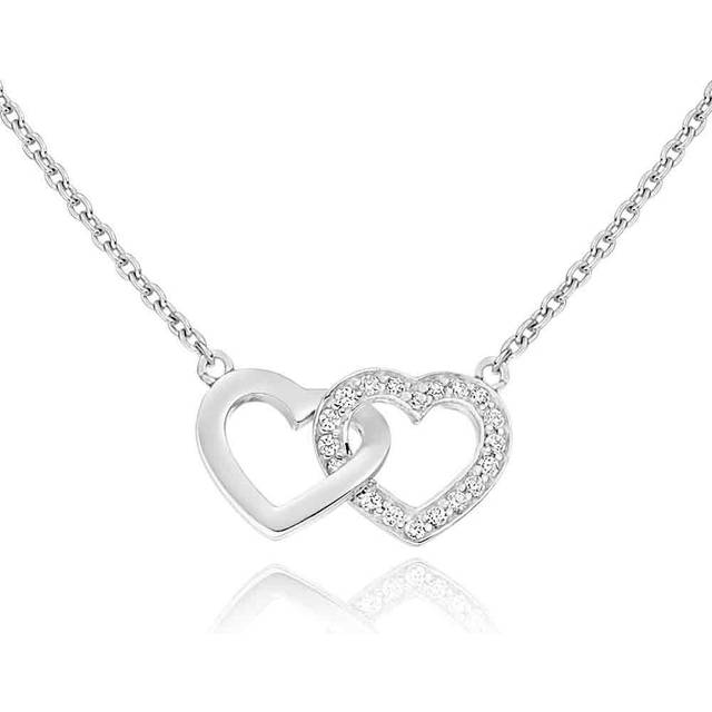 Silver Cubic Zirconia Double Heart Necklace