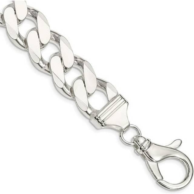 Sterling silver solid 16.2mm plain curb bracelet w/ lobster clasp 8" - 9"