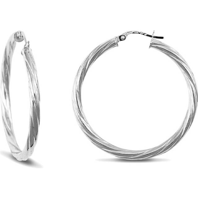 Jewelco London Sterling Silver Twist  Hoop Earrings - 3mm - 3.5cm - AER001E