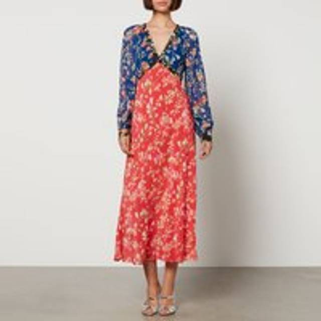 RIXO ayla - waterblossom multi mix Silk Midi Dress Regular / M/UK12 - Multi