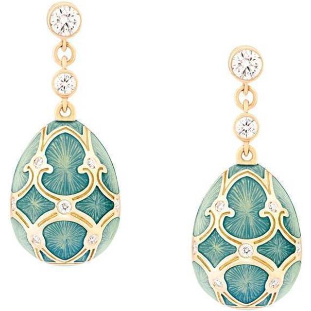 Faberge Palais Tsarskoye Selo 18ct Yellow Gold Diamond Turquoise Earrings - Yellow Gold