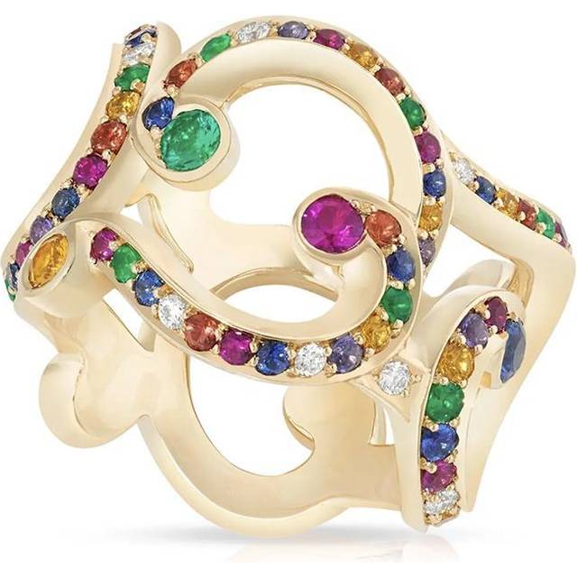 Faberge Rococo 18ct Yellow Gold Multi-Coloured Wide Ring - Yellow Gold