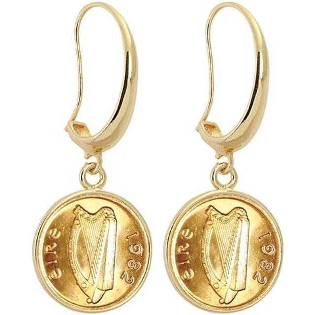 American Coin Treasures 17016 24 Kt Gold Layered Irish Half Penny Coin Goldtone Earrings, Gold