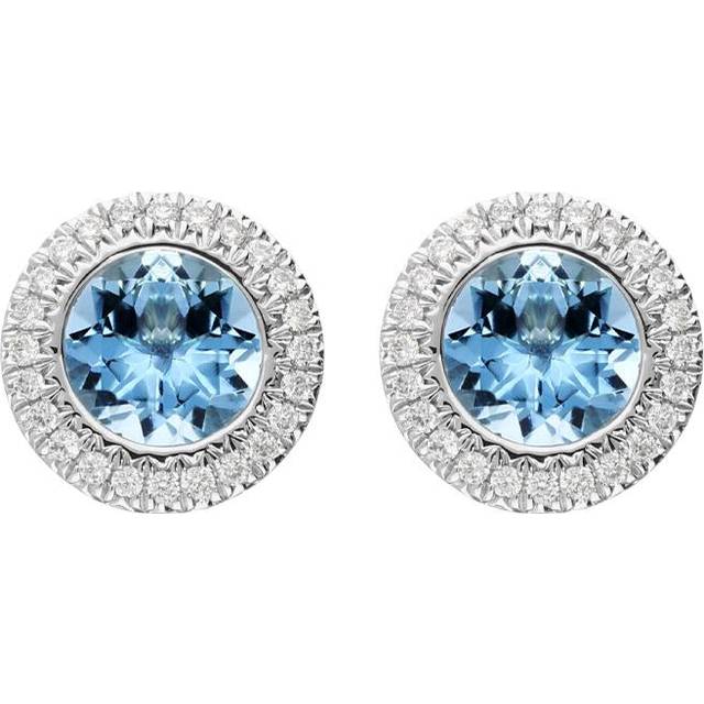 18ct White Gold 1.20ct Aquamarine 0.12ct Diamond Halo Stud Earrings