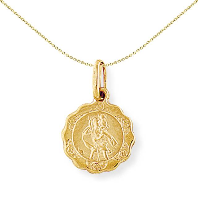 Jewelco London 9ct Gold Scallop St. Christopher Medallion Charm Pendant - 12mm - SCNR02050