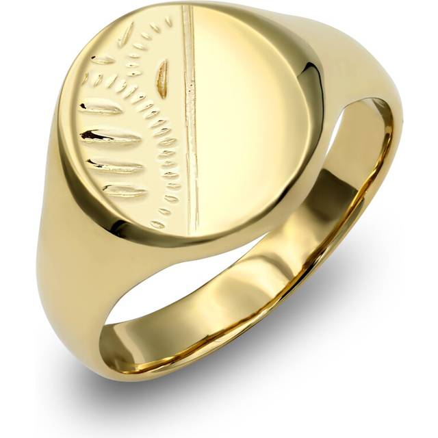 (Z) Jewelco London Men's Solid 9ct Yellow Gold Diamond Cut Oval Signet Ring