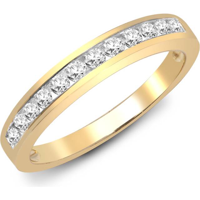 (O) Jewelco London Ladies Solid 9ct Yellow Gold Channel Set Round H I1 0.35ct Diamond Dainty Band Eternity Ring 3.5mm