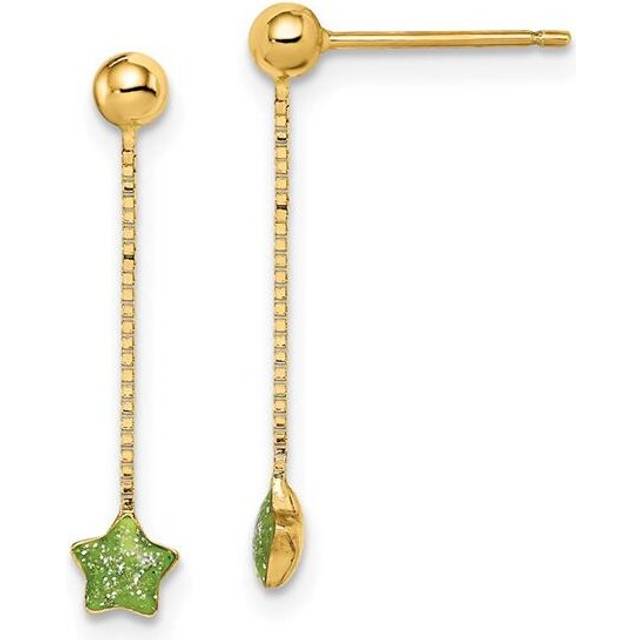 14K Yellow Gold Madi K Enameled Star Chain Dangle Post Earrings