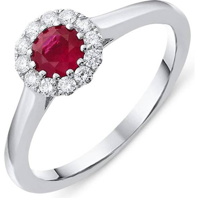 18ct White Gold 0.45ct Ruby Diamond Halo Ring - White Gold