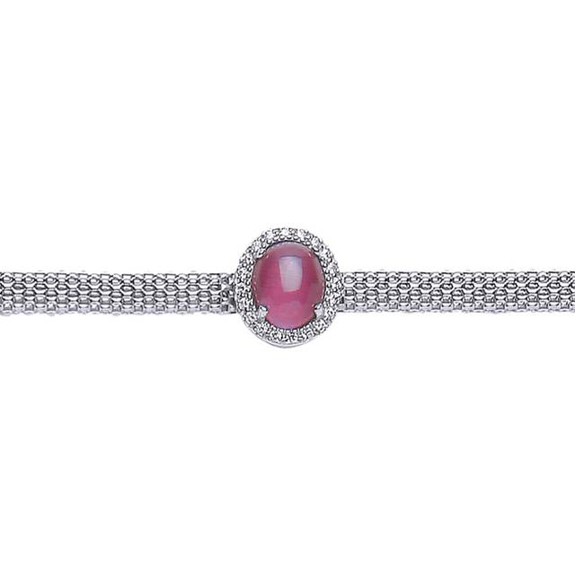 Jewelco London Sterling Silver Ruby-Red Oval Cubic Zirconia Correana Pave Halo Bracelet - GVB242