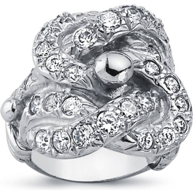 (T) Jewelco London Mens Rhodium Plated Sterling Silver Round Cubic Zirconia Celtic Knot Love Ring 24mm