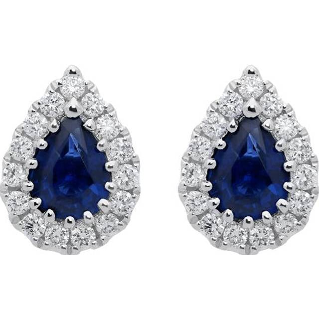 18ct White Gold 0.54ct Sapphire Diamond Pear Cut Stud Earrings - White Gold