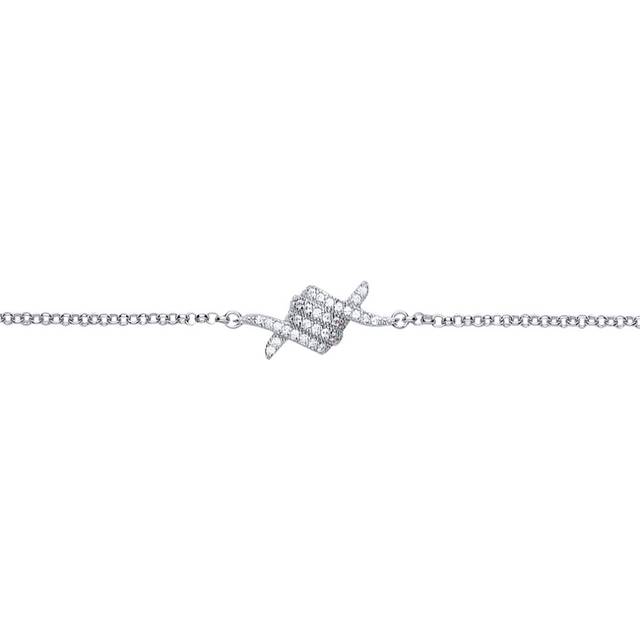Jewelco London Ladies Sterling Silver White cubic zirconia Barb Wire Knot Twist Charm Bracelet - GVB389