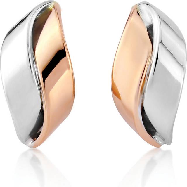 Jewelco London Ladies 9ct White Pink Rose Gold Wavy Ribbon Stud Drop Earrings 7 x 15mm - SENR02484 - Multicoloured