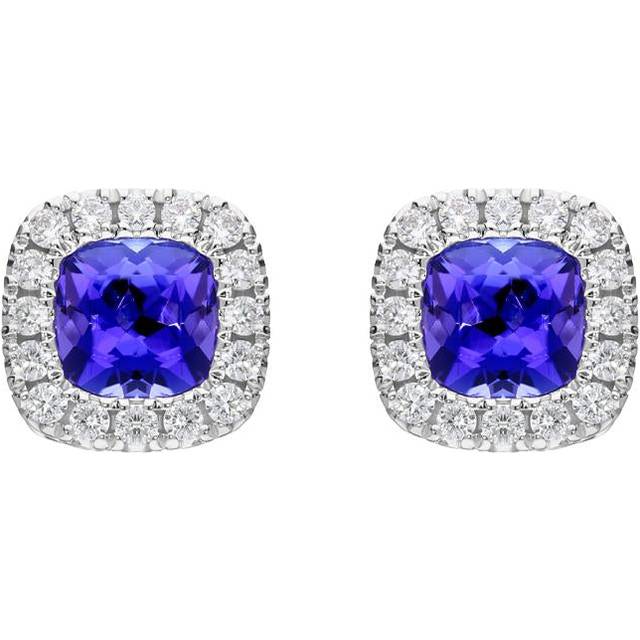 18ct White Gold 1.25ct Tanzanite 0.21ct Diamond Cushion Cut Stud Earrings